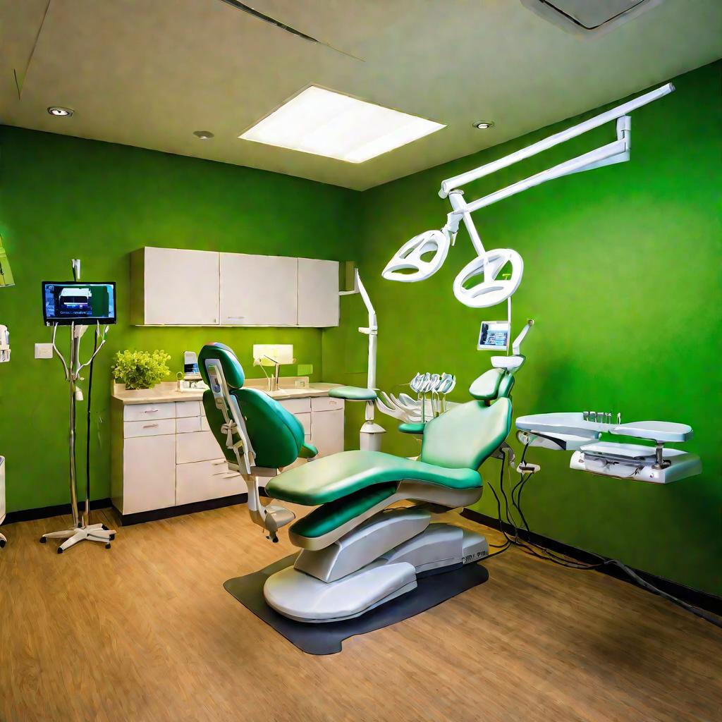 Пациент в кресле во время осмотра стоматологом.