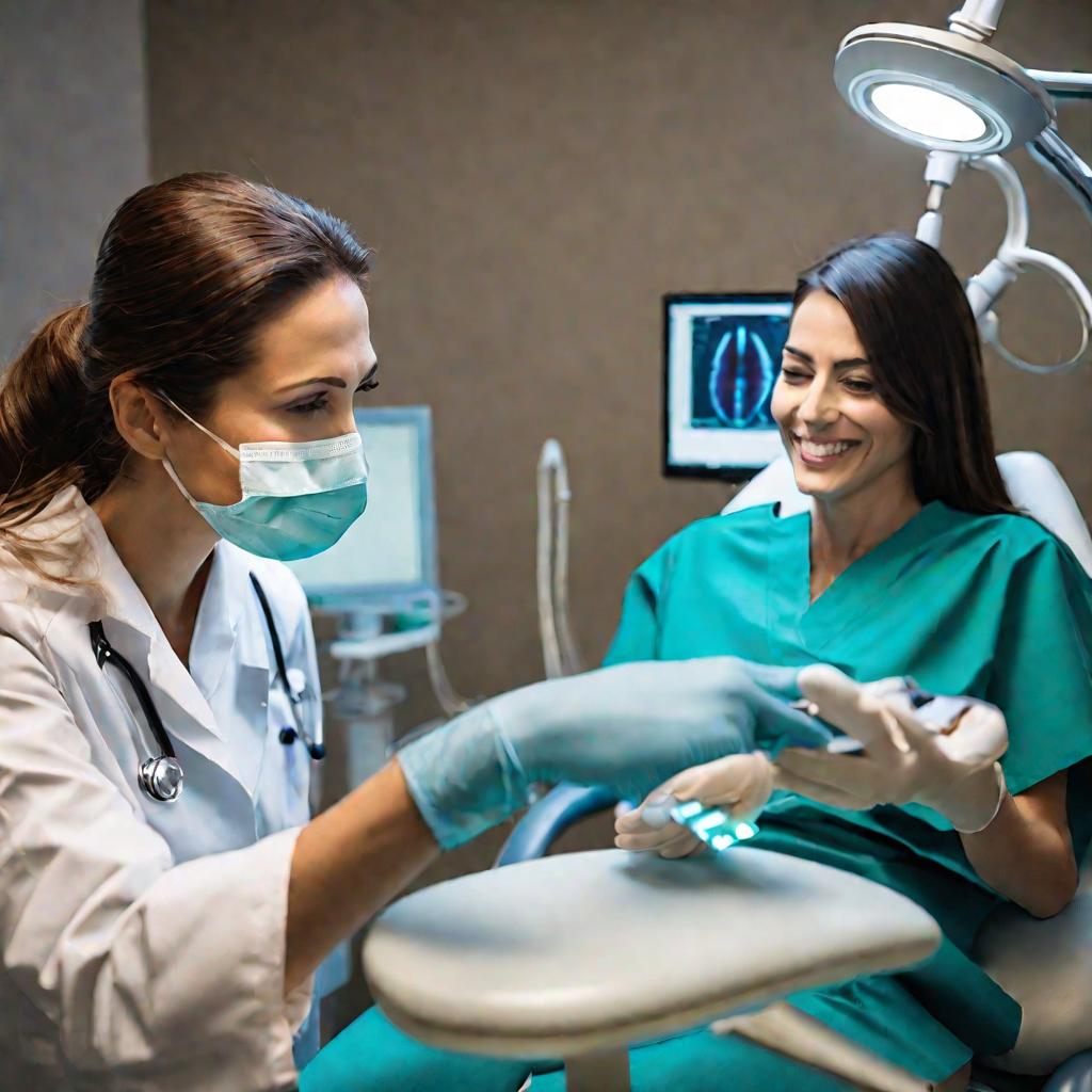 Стоматолог осматривает пациентку