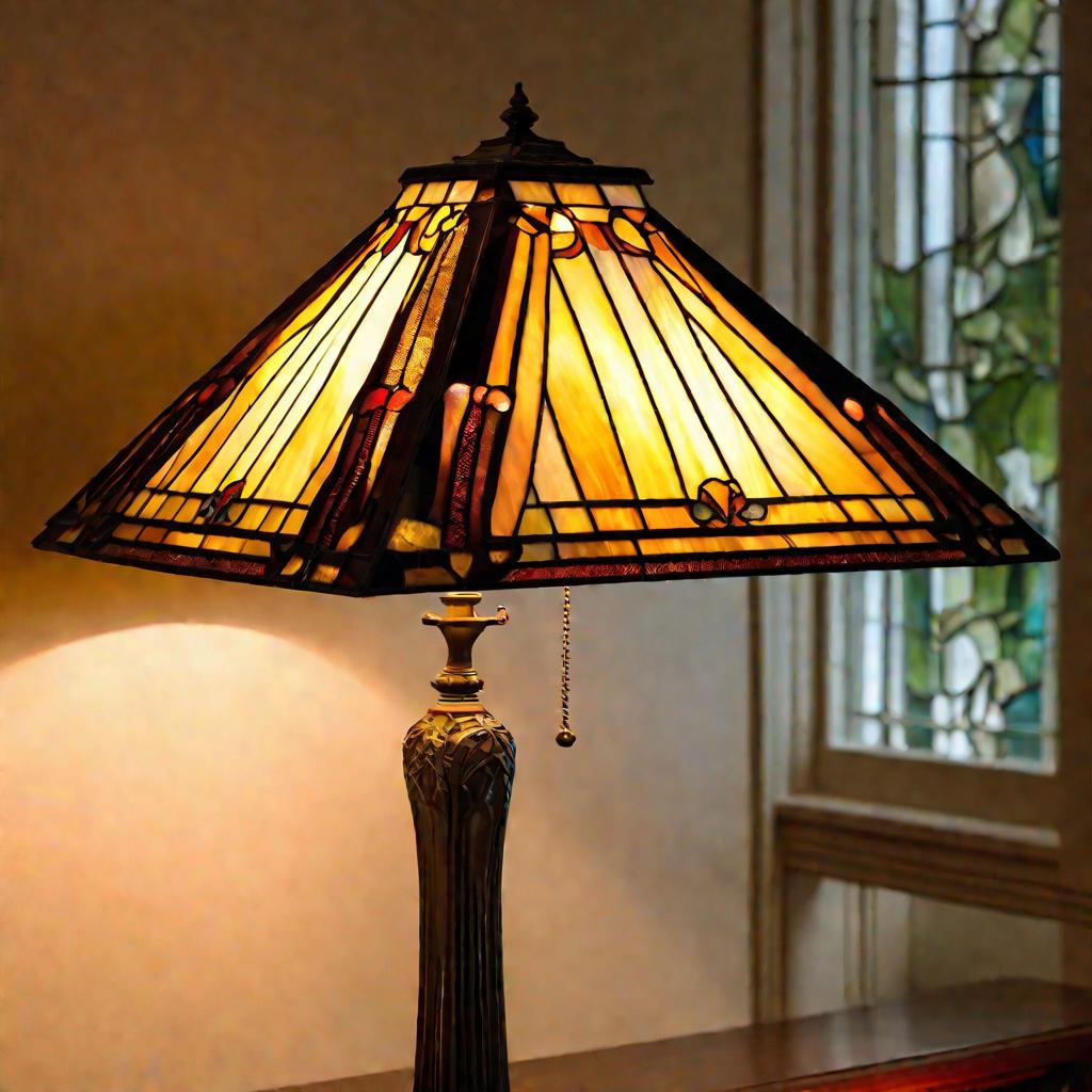 Лампа в стиле ар-нуво с абажуром трапециевидной формы из тиффани, теплый мягкий свет