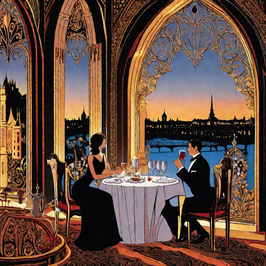 Пара ужинает при свечах в ресторане Девичьей башни.