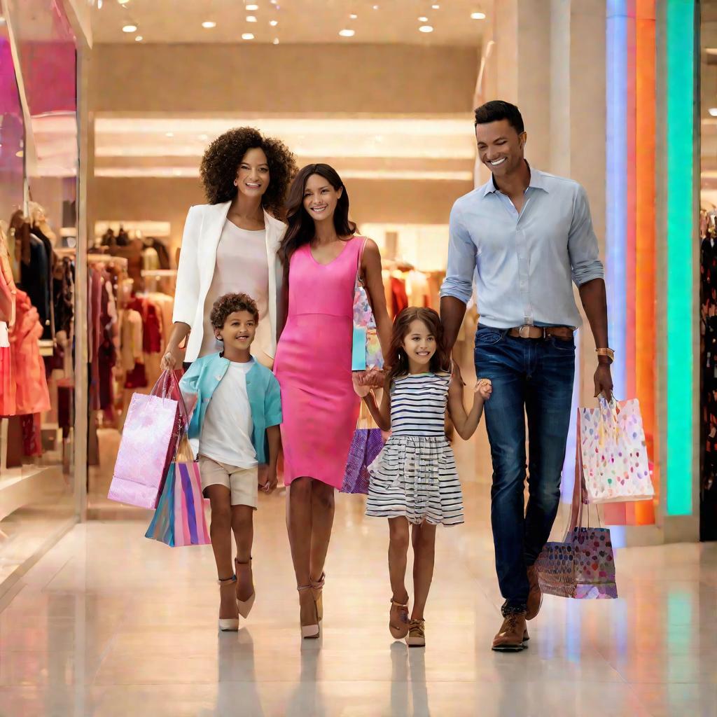 Семья с покупками в торговом центре