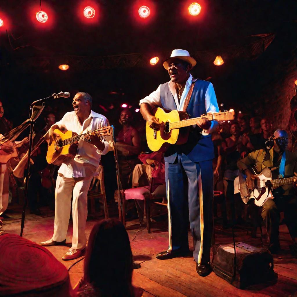 Кубинская музыкальная группа выступает в Гавана Клубе