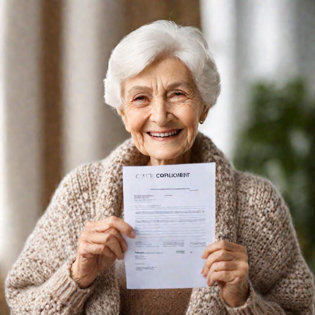 Пожилая женщина с письмом о назначении пенсии