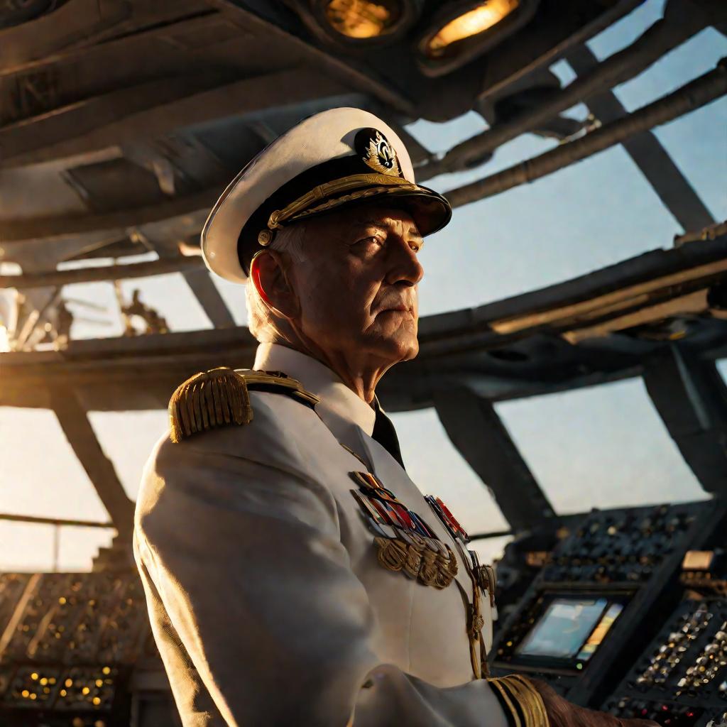 Адмирал Авакянц на мостике корабля.