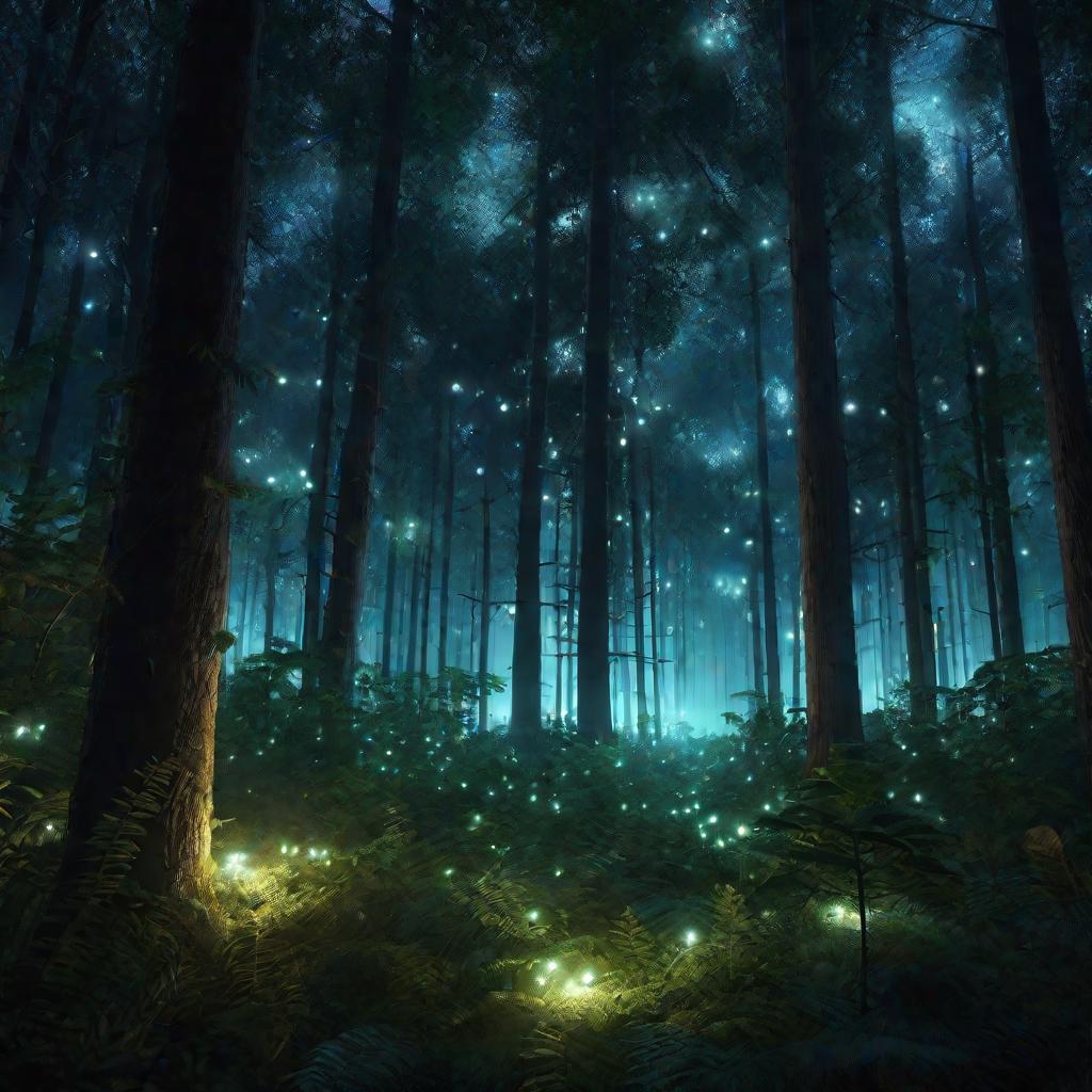 Светящийся лес ночью