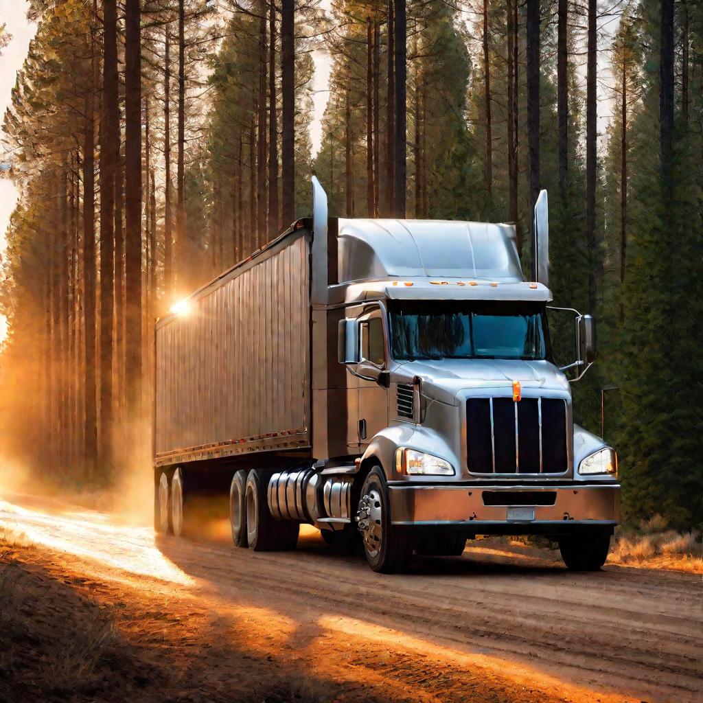 Фото грузовика в лесу на закате