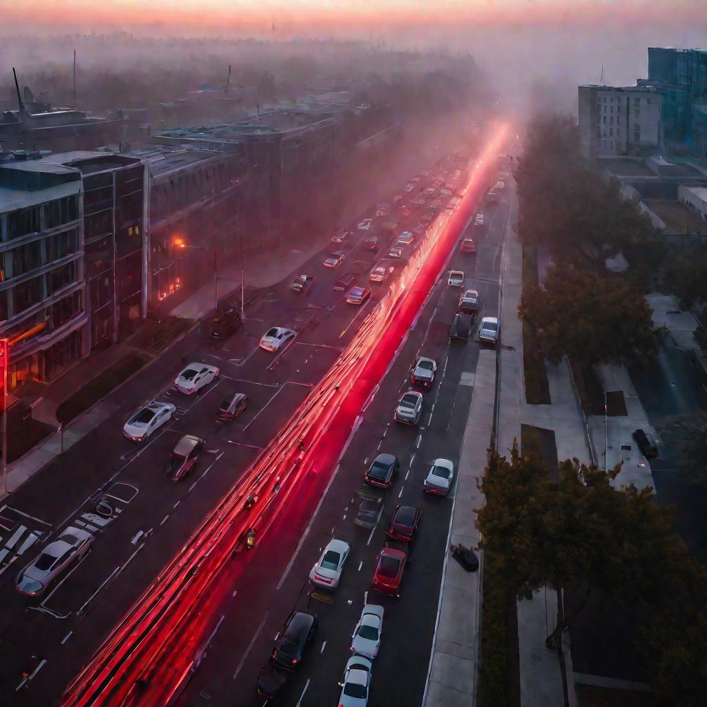 Улица города утром в тумане