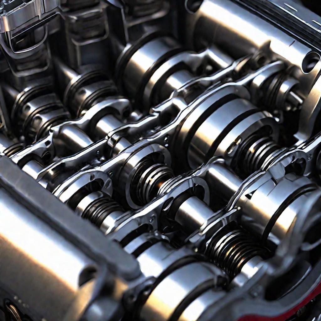 Крупный план клапанного механизма двигателя автомобиля