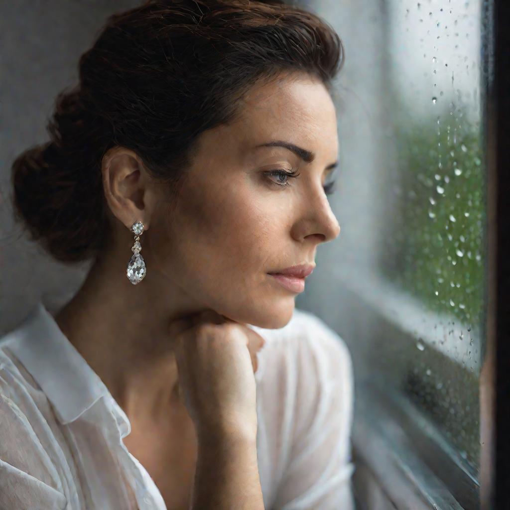 Портрет женщины у окна в дождь