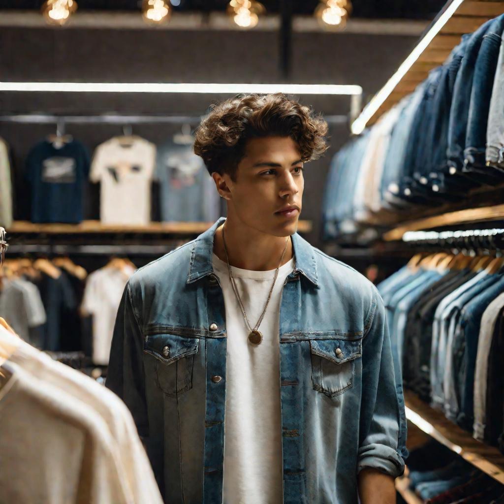 Молодой человек выбирает одежду в магазине Reserved