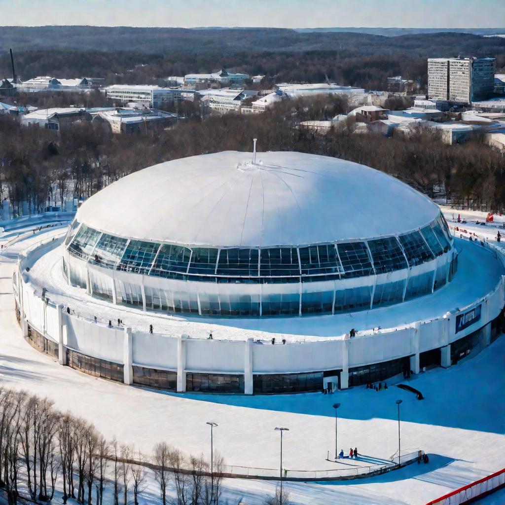 Вид сверху на крытый ледовый дворец в Самаре