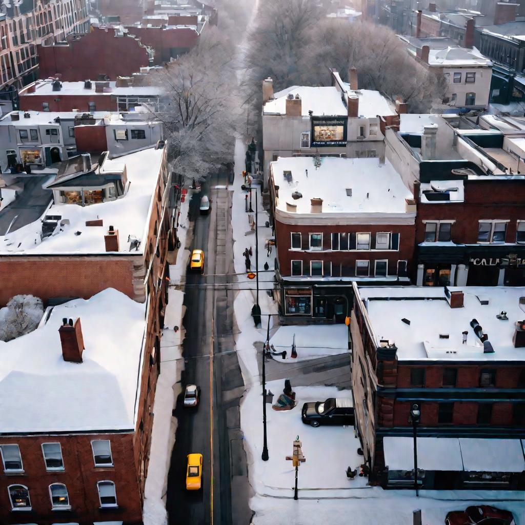 Оживленная зимняя улица после снегопада
