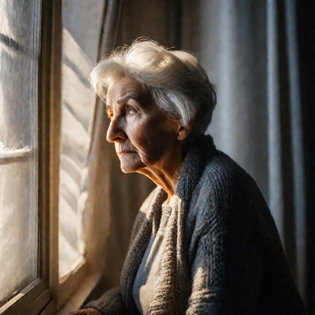 Портрет пожилой женщины в ветхой квартире