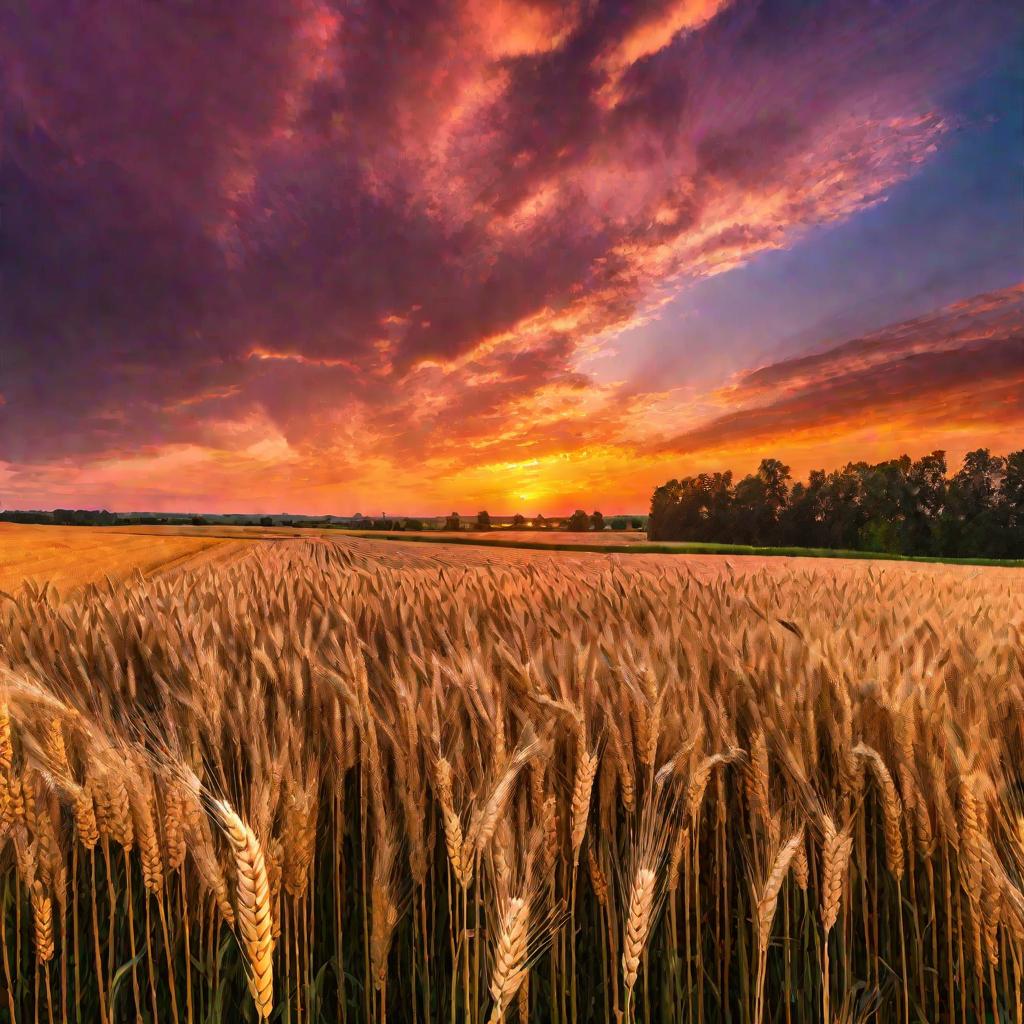Пшеничное поле на закате солнца