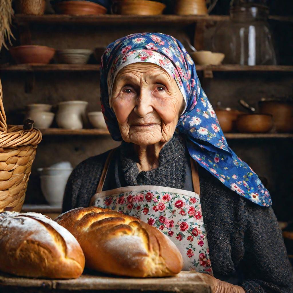 Портрет пожилой женщины с хлебом