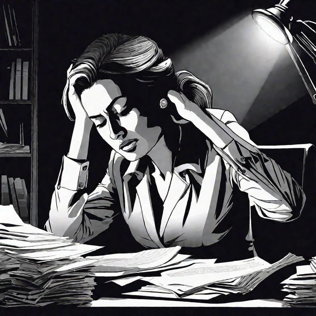 Портрет уставшей деловой женщины, работающей ночью