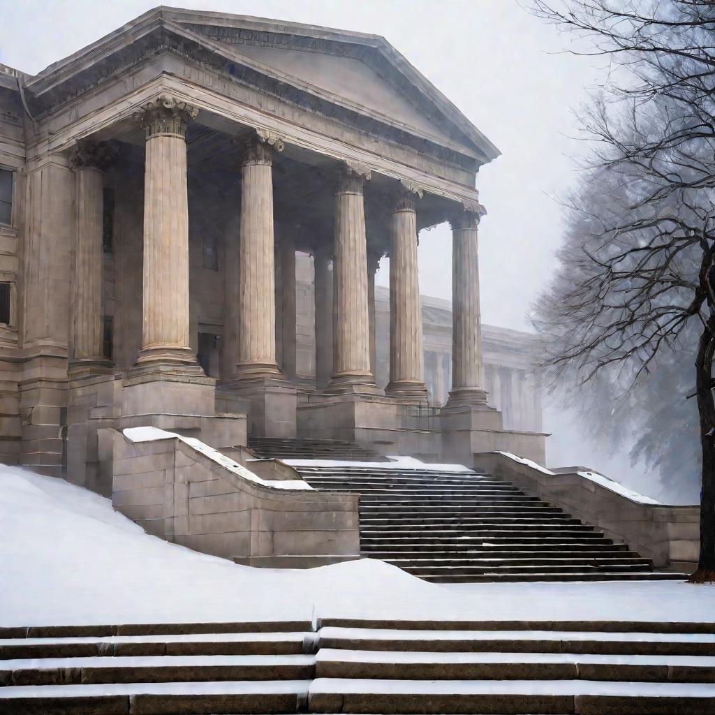 Вид суда в тумане зимним утром