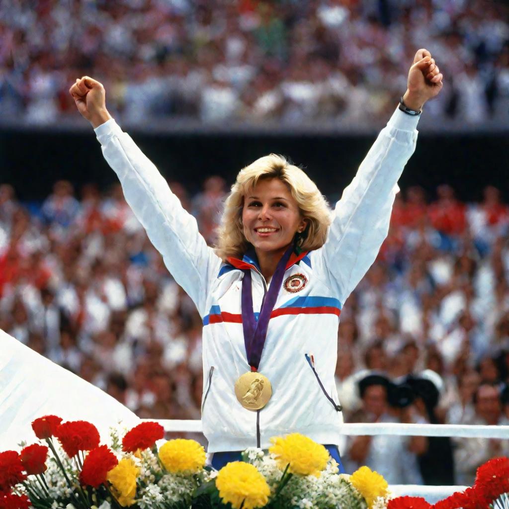 Светлана Бондаренко на пьедестале с золотой медалью Олимпиады 1996 года.