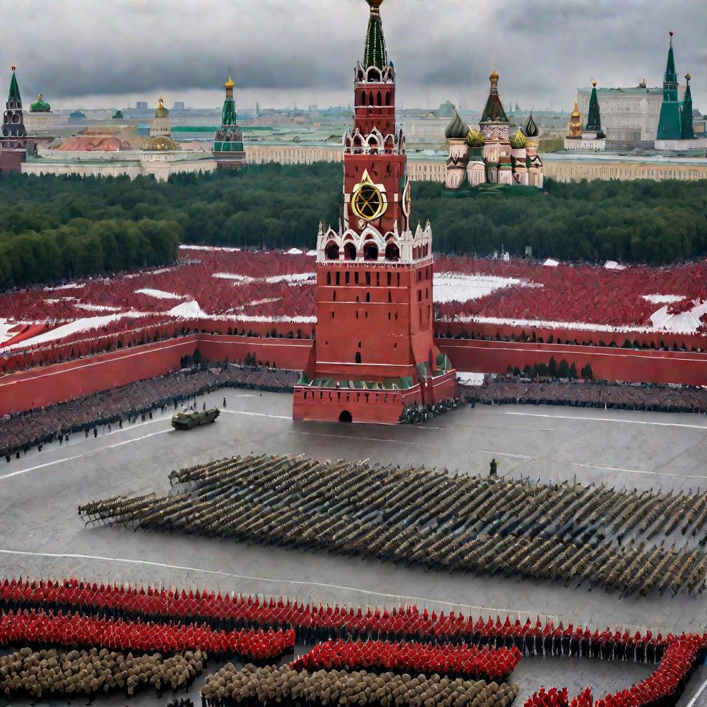Батальон идет походным строем на Красной площади.