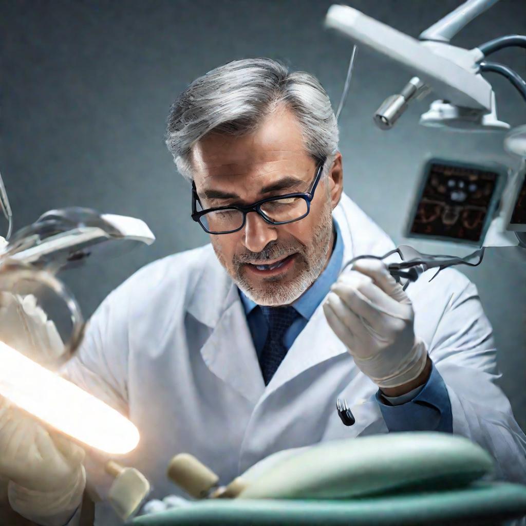 Врач стоматолог осматривает пациента