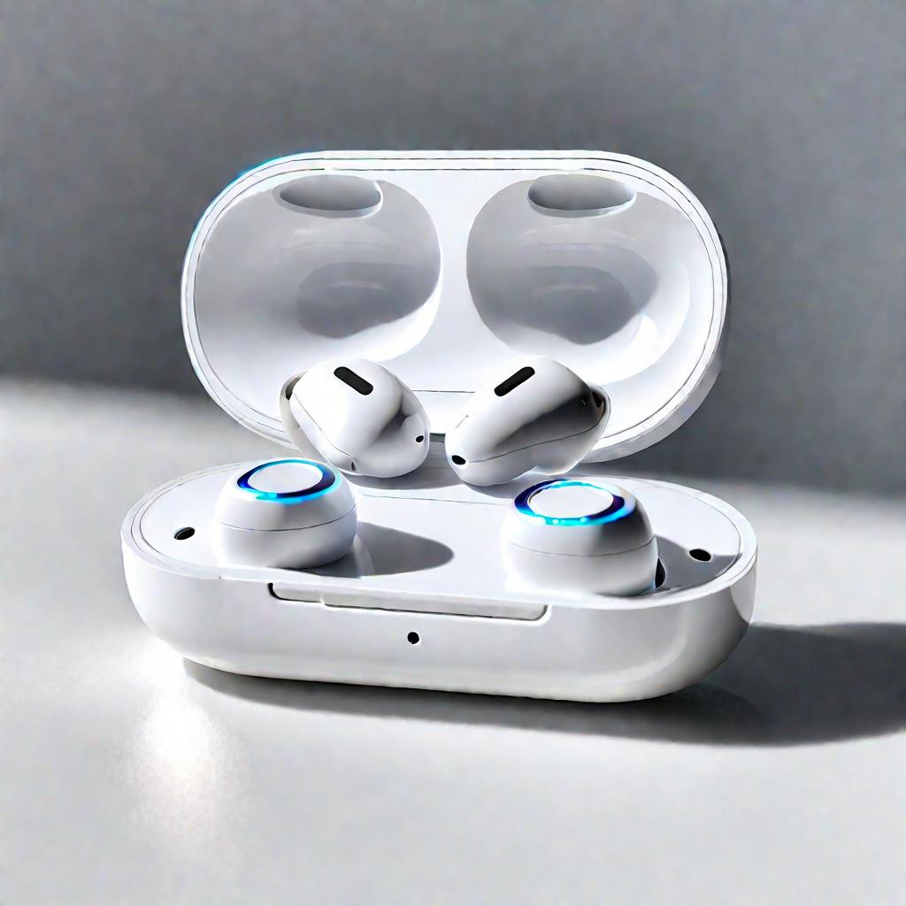 Крупным планом беспроводные наушники Airpods на белом фоне