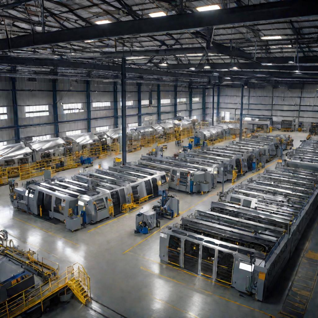Вид сверху на современный автоматизированный металлообрабатывающий завод по производству высокоточных деталей типа цапф