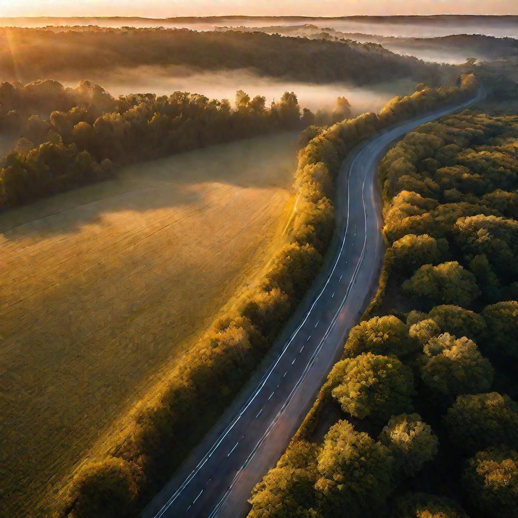 Закат на загородной дороге, автомобиль с ксеноновыми фарами