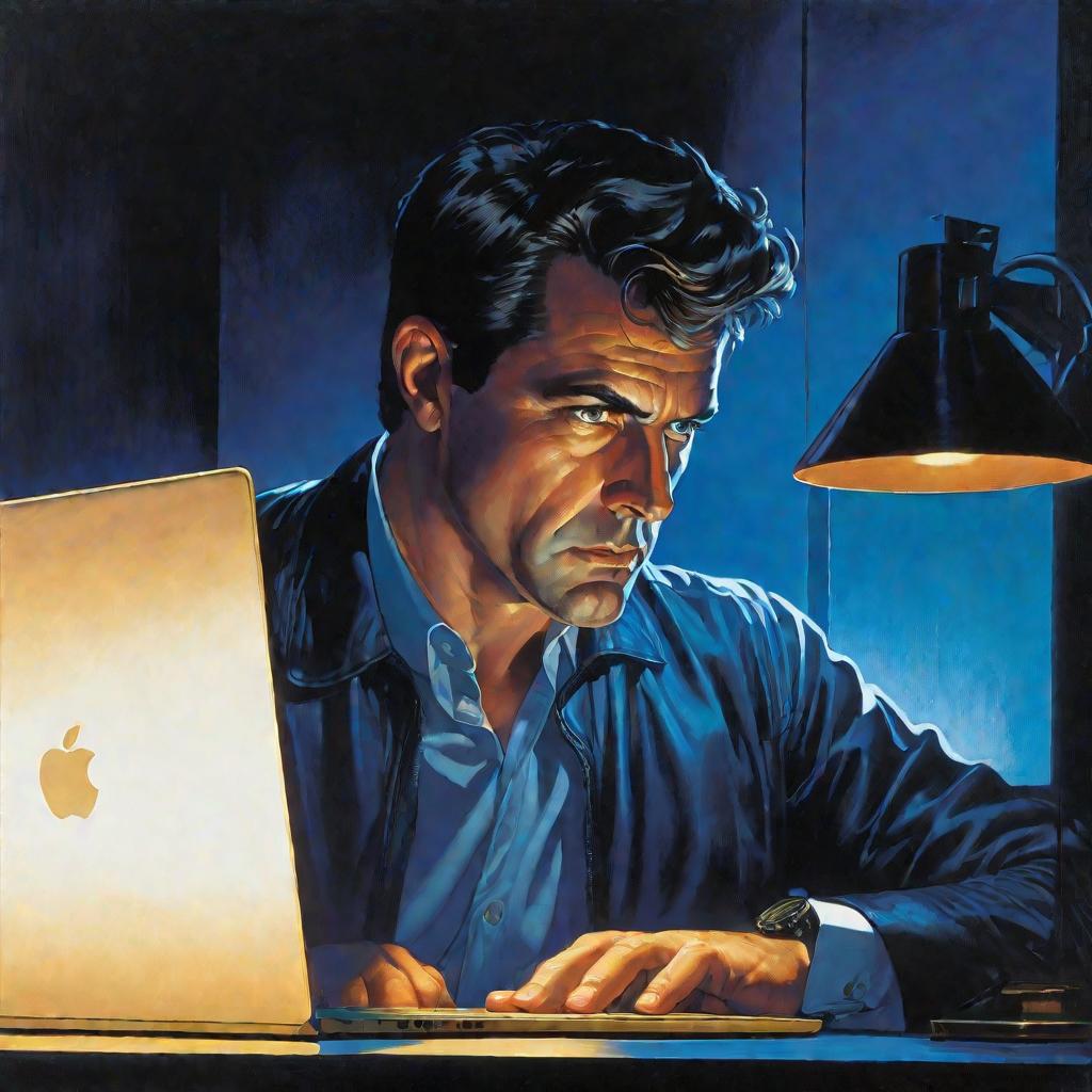 Мужчина у ноутбука ночью