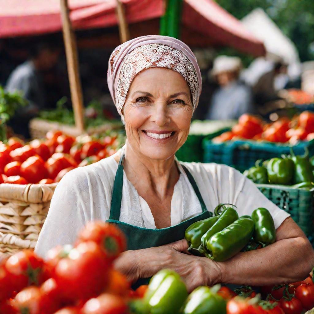 Портрет улыбающейся женщины-продавца на рынке