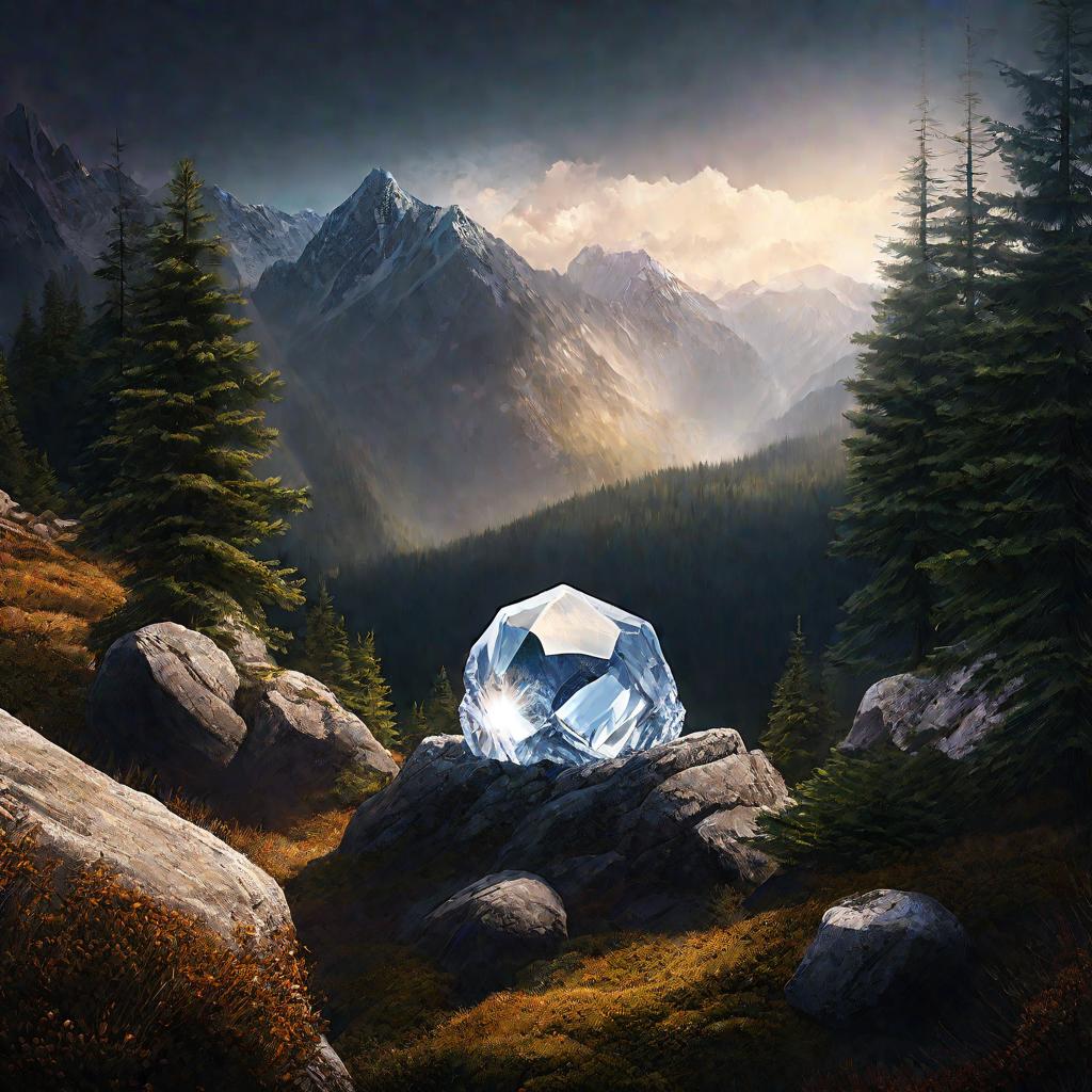 Горный ландшафт с кристаллом