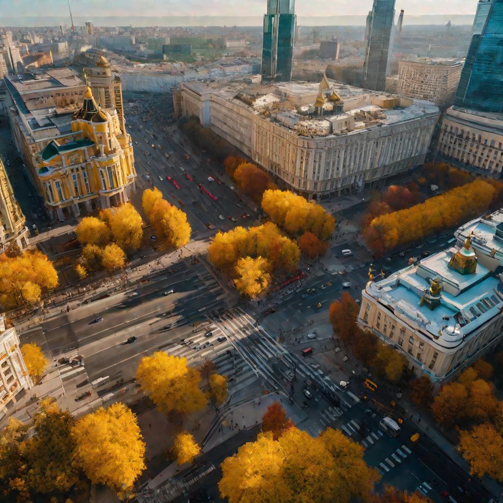 Оживленный городской перекресток в центре Москвы