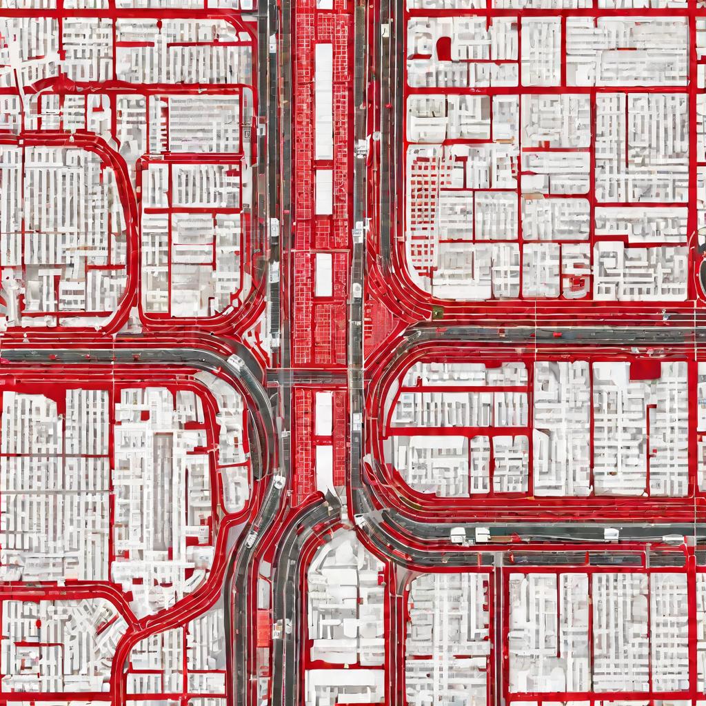 План города сверху с красными линиями