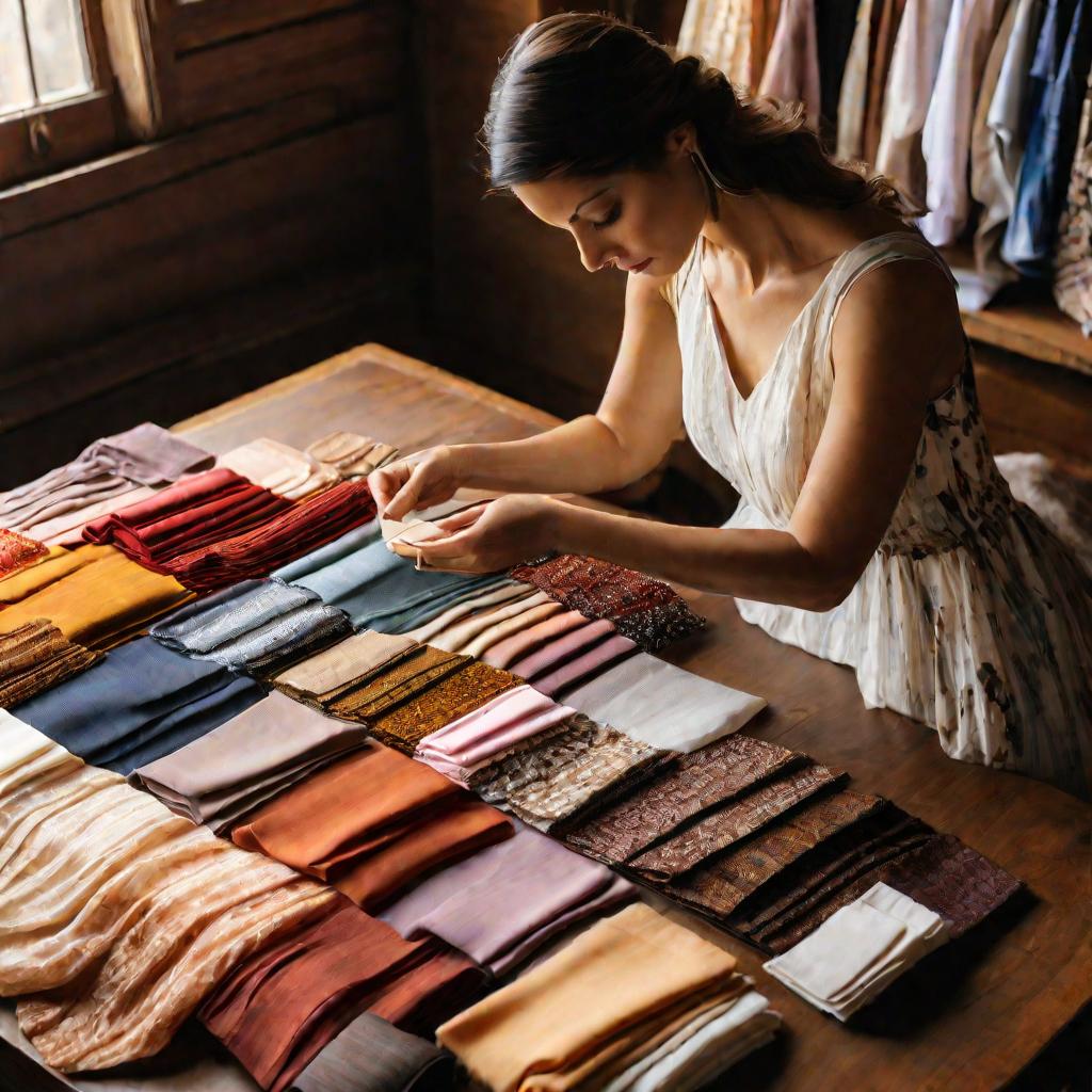 Женщина выбирает ткани для обновления гардероба