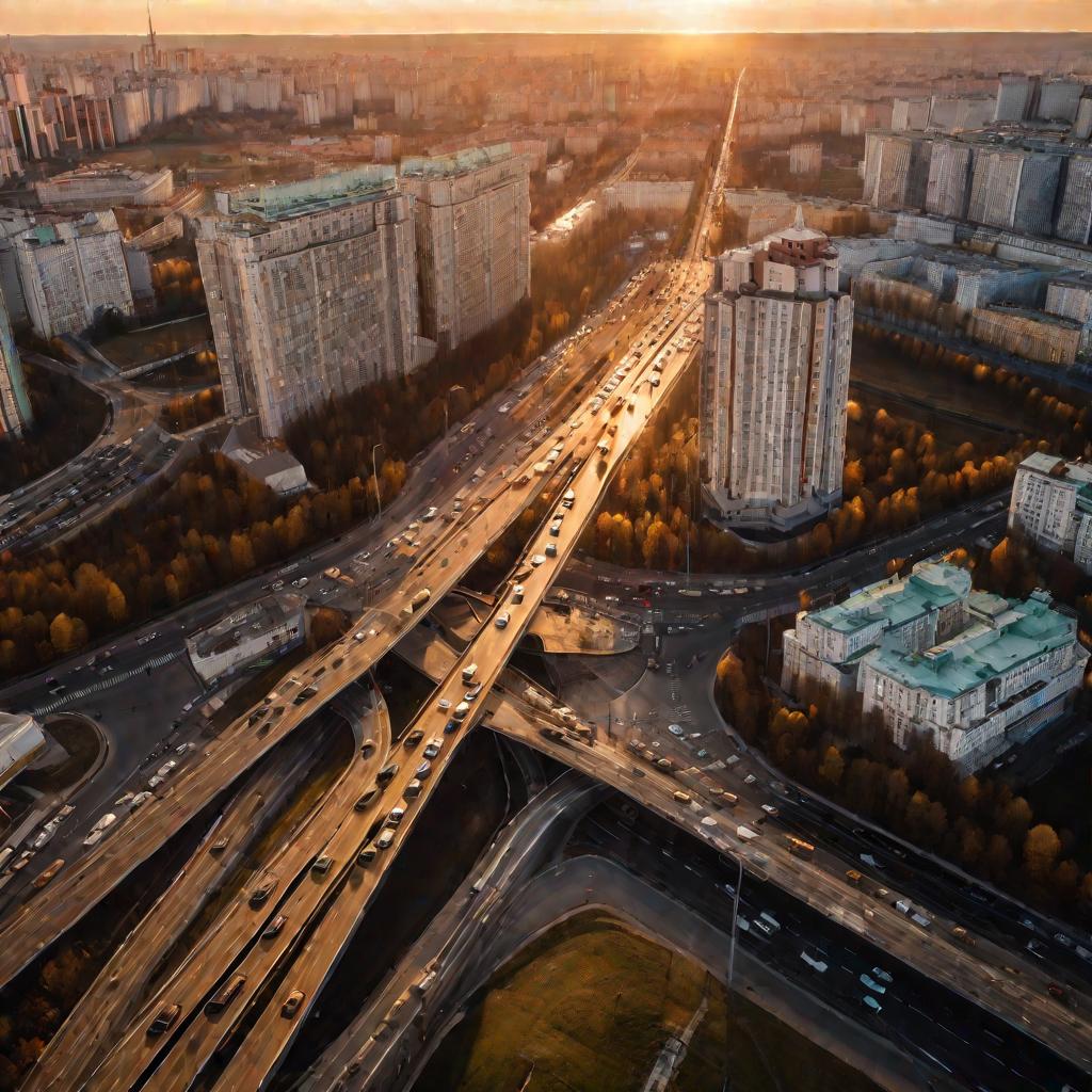 Вид перекрестка в большом российском городе