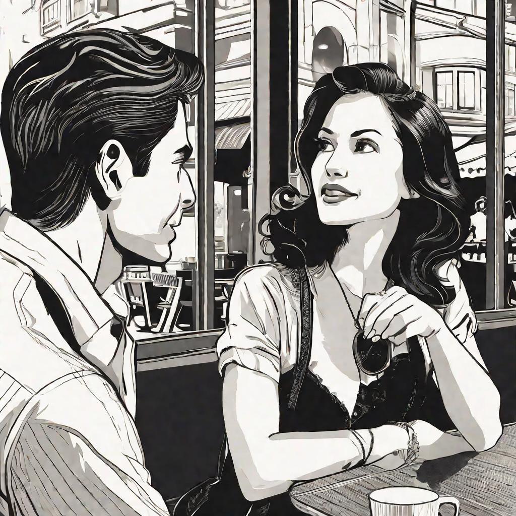 Мужчина и женщина беседуют в кафе