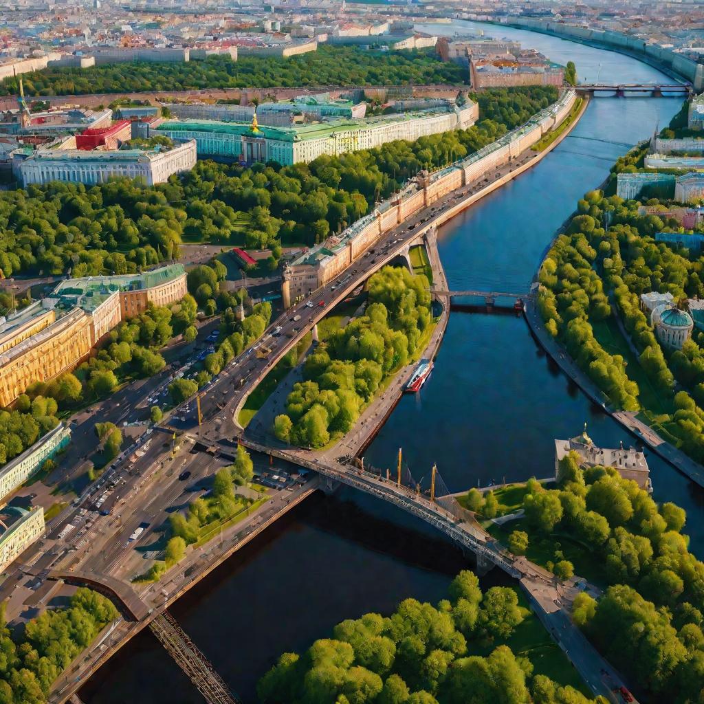 Вид сверху на Коммунальный мост через Неву в Петербурге