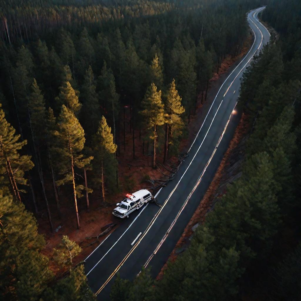 Авария автомобиля в лесу на закате