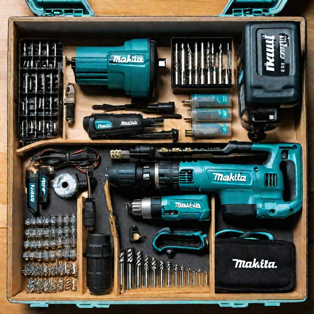 Аксессуары для дрели Makita 6271D сверху на столе