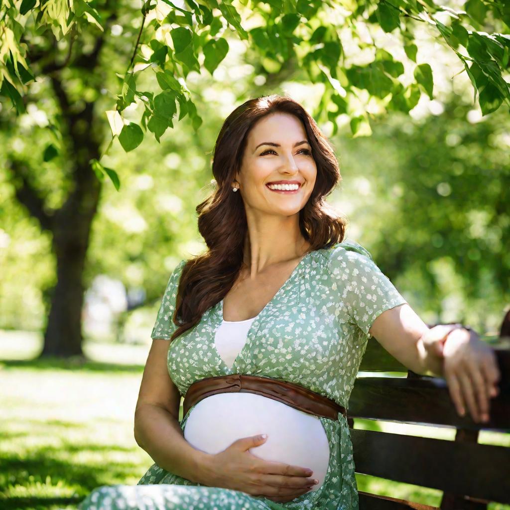 Беременная женщина на скамейке