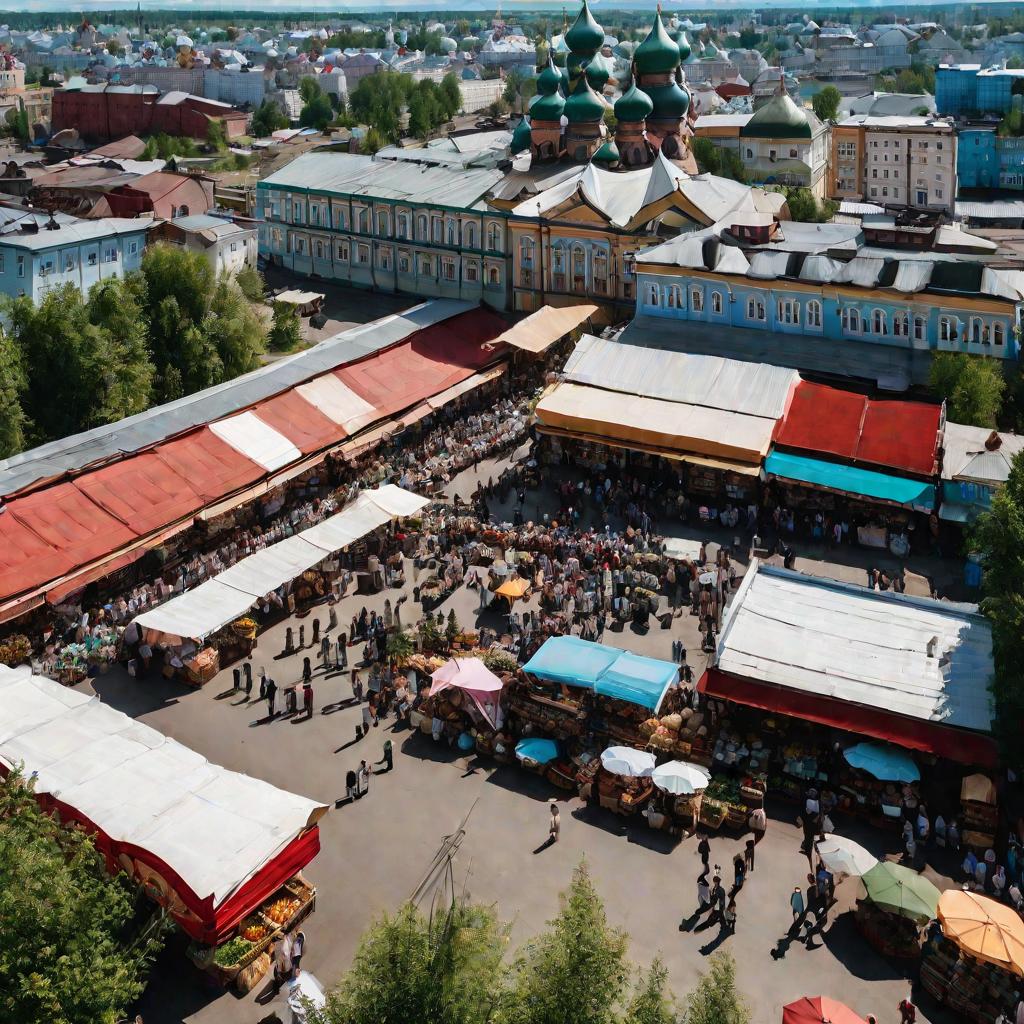 Оживленный Покровский рынок Иркутска в летний день.