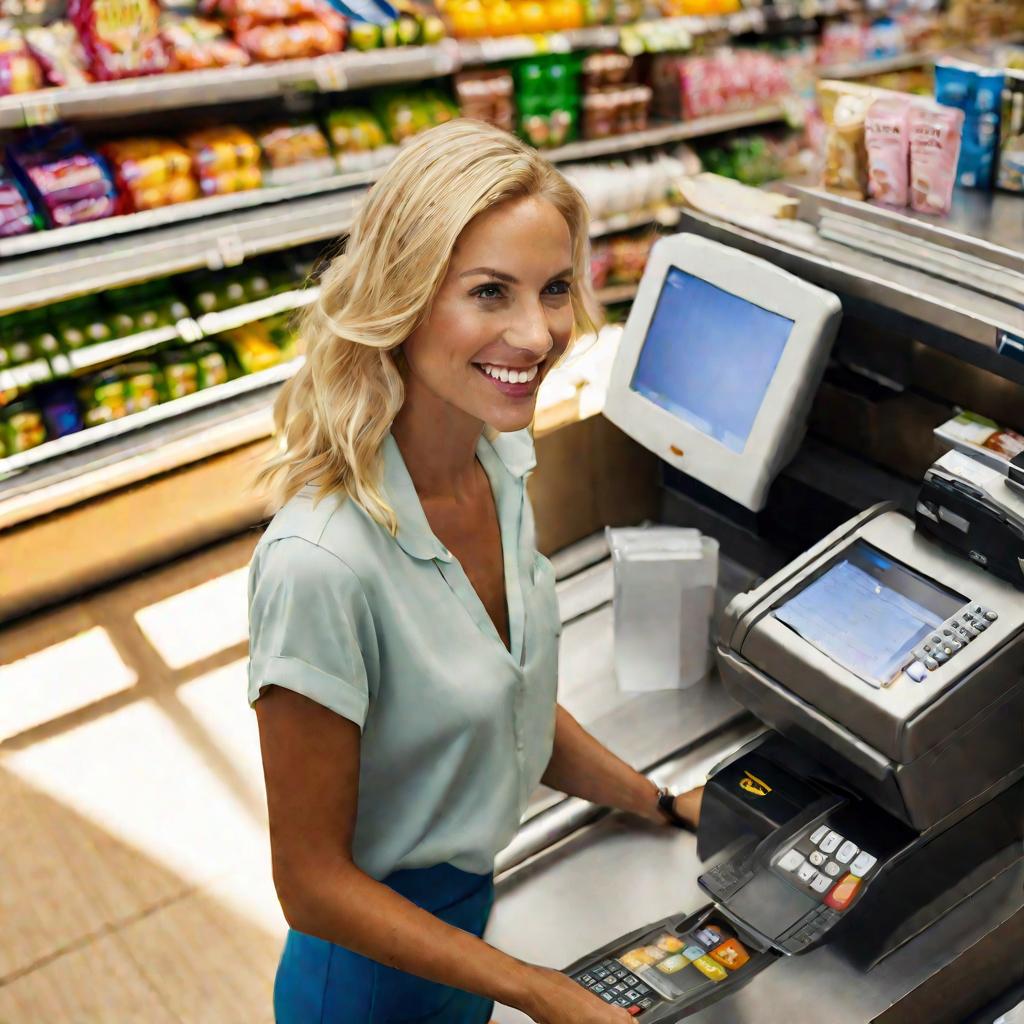 Кассир сканирует товары в супермаркете