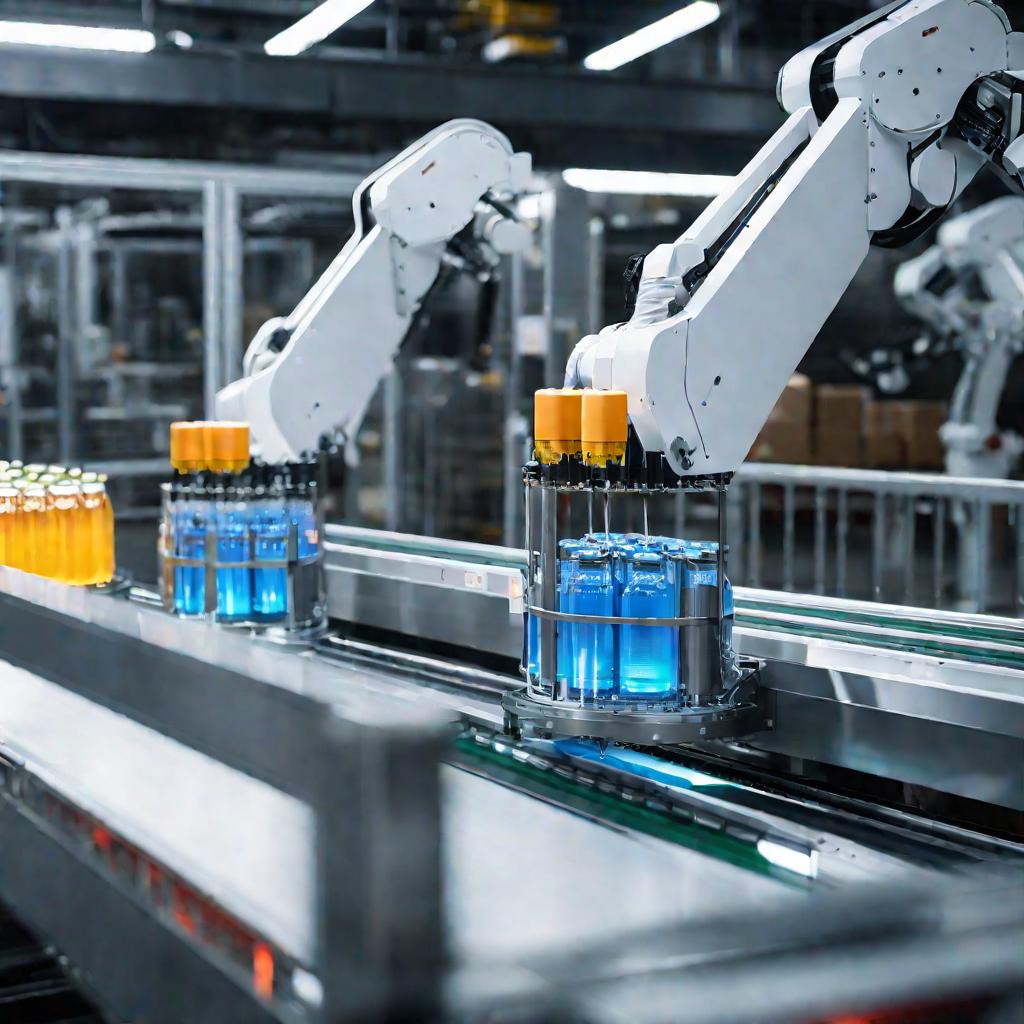 Роботы наклеивают этикетки на бутылки