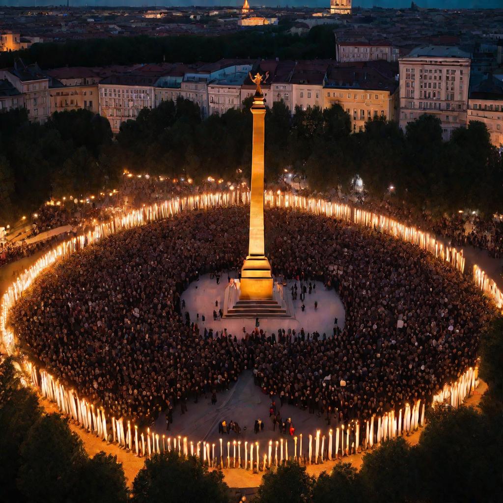 Мемориал Светлане Левашовой. Большая толпа с цветами и свечами.