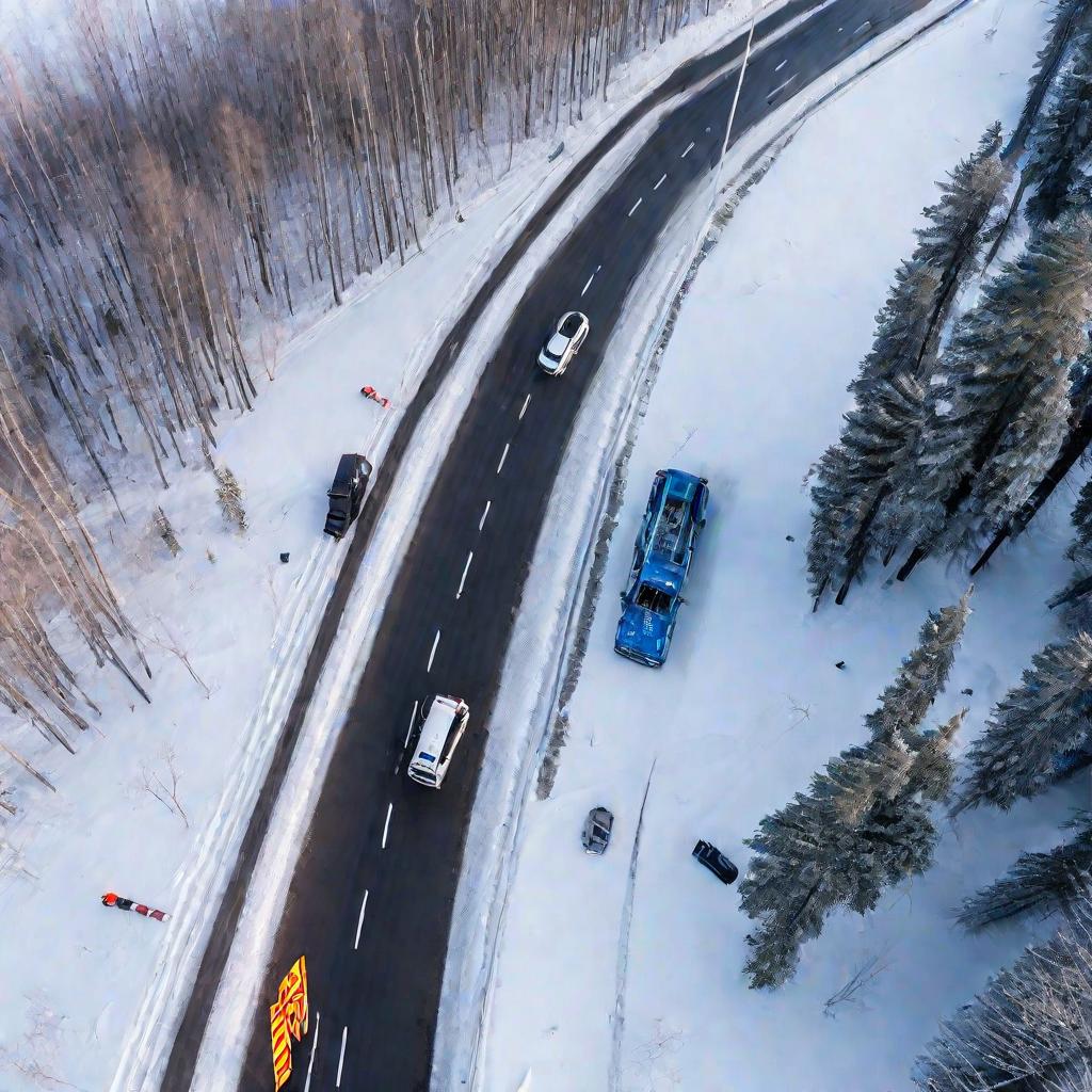 Вид сверху на место автокатастрофы под Красноярском, в которой погибла жена Ярослава Сумишевского