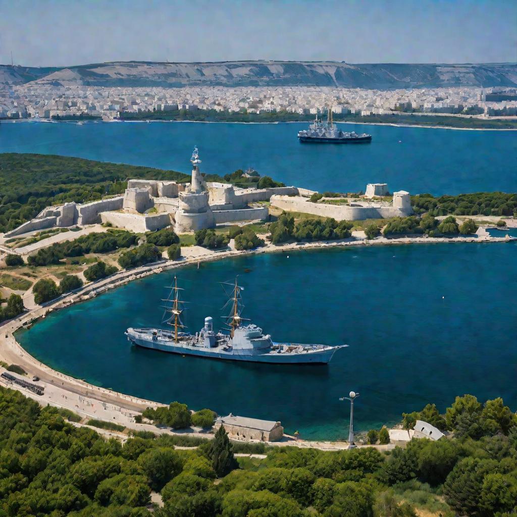 Вид сверху на Севастополь и корабль «Сметливый»