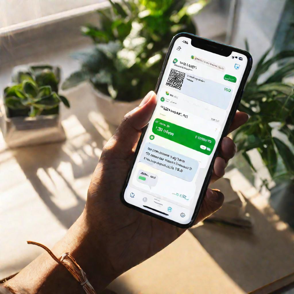 Телефон с открытым приложением для перевода денег через СМС