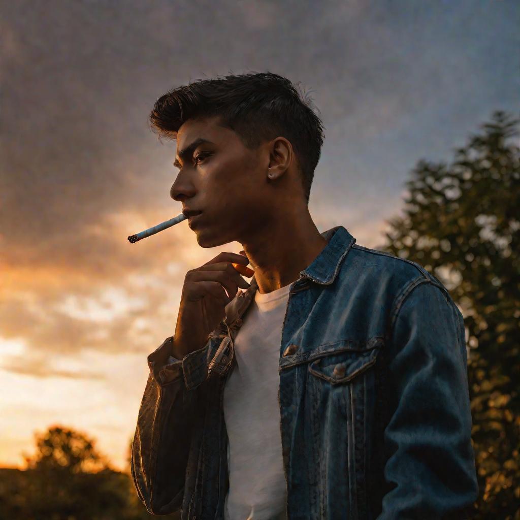 Портрет молодого человека с сигаретой на закате