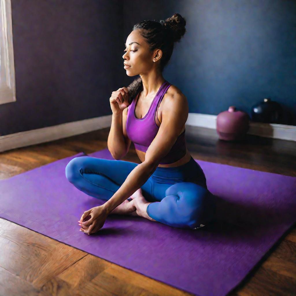 Девушка делает дыхательную практику йоги