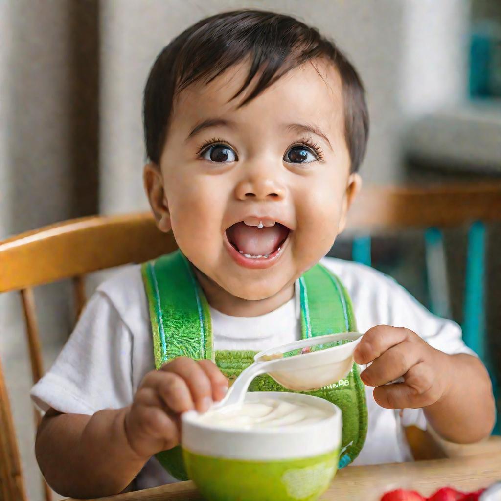 Ребенок с йогуртом