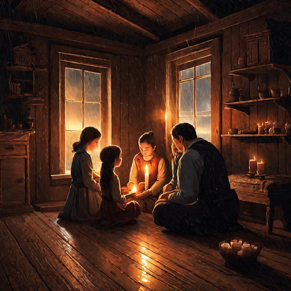 Семья, молящаяся во время грозы